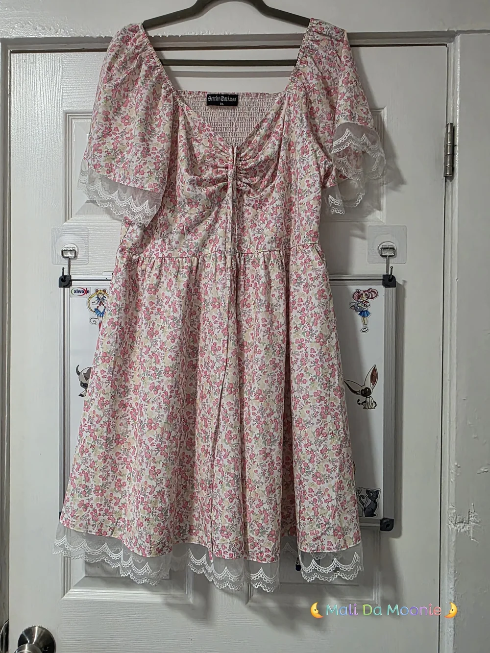 Sweetheart Pink Floral Mini Dress with Ruched Bodice - Picture 4 of 5